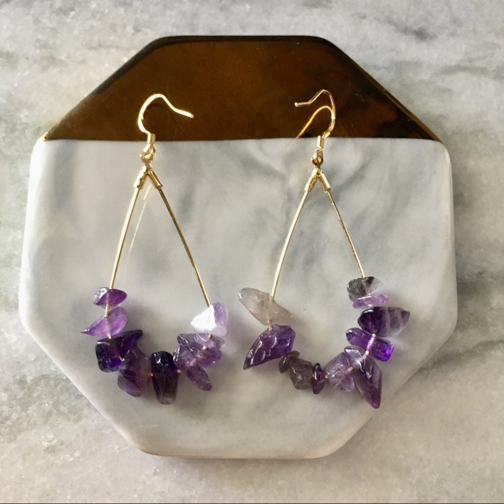 Minimal Amethyst Teardrop 925 Stamped Earrings - Picture 5 of 8